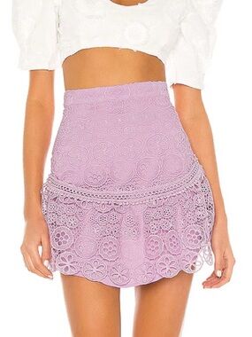 Lovers + Friends Lavender Lace Mini Skirt Ruffle Hem Floral Eyelet XS